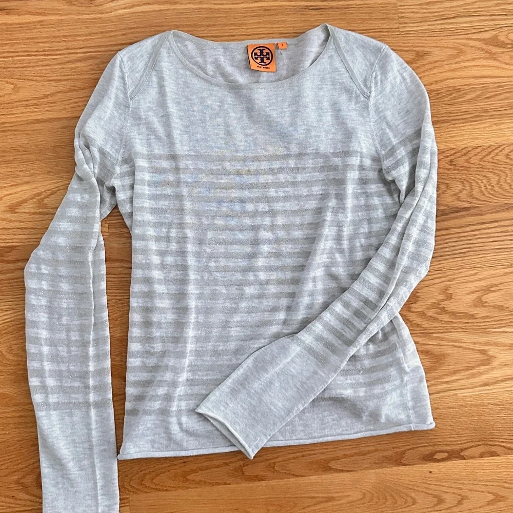 Tory Burch Grey and Silver Striped Long Sleeve (S)